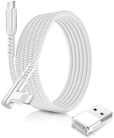 Basesailor USB C to Lightning Charger Cable Right Angle 3M with USB A Adapter,USB Type C Fast Charging Cord Lead for Apple iPhone 14 13 12 11 Mini Pro Max Plus,XS XR X 8 7 SE,iPad 9 8th 9th Generation
