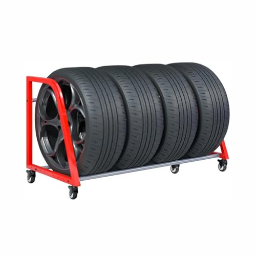 KK-GGL Roll -Reifenwagen, Mobiler Reifenlagerstange, Metall -Reifenregal Für Den Gebrauch in Innen- Und Außenbereich, Rollierbares Tragbares Reifen -Lagerregal, 127 * 60 * 70 cm, 100 Kg Kapazität