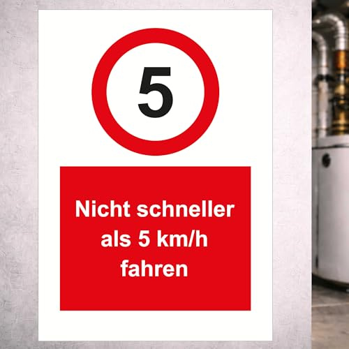Indigos UG - Schild Nicht schneller als 5 kmh - 148x210 - Hinweisschild Warnschild Sicherheitsschild - Aluverbundplatte 3 mm - für Innen und Außen