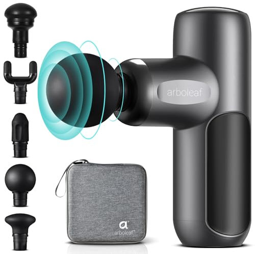 arboleaf Mini Pistolet de Massage, Pistolet Musculaire Portable 0,39kg avec 5 Embouts Silicone & 5 Niveaux 3200 tr/min, Silencieux avec Étui pour Détente Musculaire