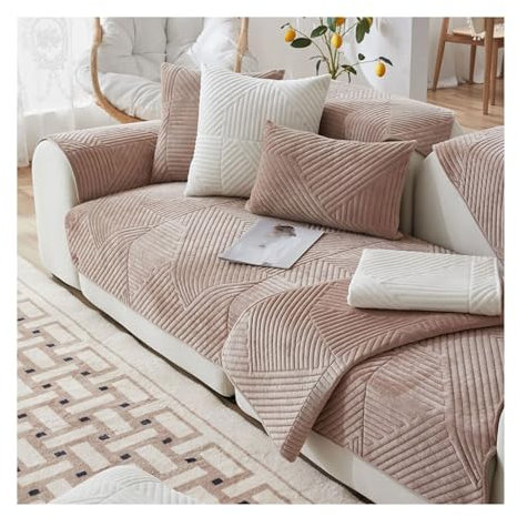 Yahbrra Samt Sofabezug 1 2 3 4 Sitzer, L Form Sofaüberwurfe, Ecksofa Sofa überzug Pets Dog Couch überzug Anti-rutsch Sofaschutz, Waschbar Couchbezug(Khaki,70 * 180cm)