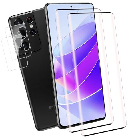 Schutzfolie für Panzerglas für Samsung Galaxy S21 Ultra Panzer Schutz Glas, 2+2 Stück Panzerfolie für Samsung S21 Ultra Kamera Schutzglas, Anti-Kratzer Galaxy S21 Ultra Panzerglasfolie