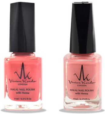 (2Pcs Set) Henna Infused Nail Polish Permeable Nail Polish Halal Vegan Long lasting No UV Needed (Amira, Coral Reef)
