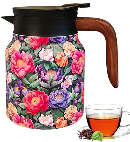 Isolierkanne Edelstahl Isolierte Thermokanne Mit Teesieb, Thermo Kaffeekanne Teekanne Mit Vintage Blumenmuster, Kaffee Warmhaltekanne Tee Isolierkaraffe Für Kaffee, Tee, Getränke, 800ml/1000ml