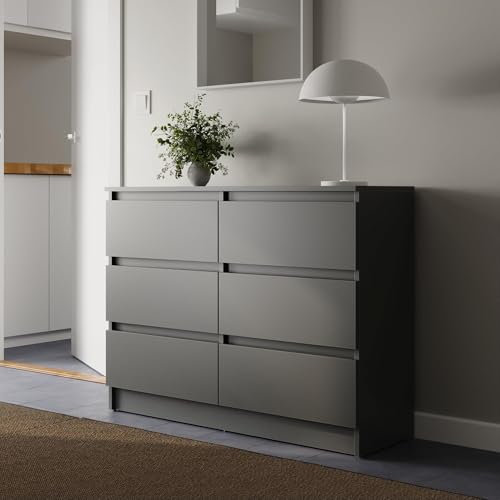 Home Collective Kommode 100cm breit mit 6 Schubladen Kommode anthrazit Holz Schrank mit Schubladen Sideboard Highboard Anrichte Schlafzimmer Wohnzimmer Flur Büro Organizer Breite 100 cm Höhe 78 cm
