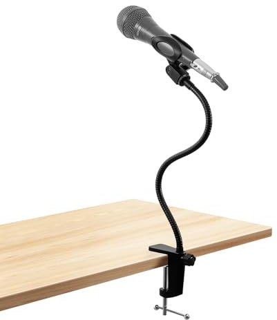 Microphone Arm Stand, 13.78 Long Universal Gooseneck Desktop Mic Stand with 3/8 to 5/8 Mic Arm and Microphone Clip Holder, Heavy Duty Desk Clamp for Blue Snowball Ice Mics Spark