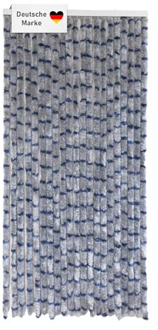 Lemodo Türvorhang Wohnwagen, Flauschvorhang grau/blau meliert 90x200 cm, Camping Vorhang als Fliegengitter für die Tür, Insektenvorhang, optisch attraktiver Fliegenschutz