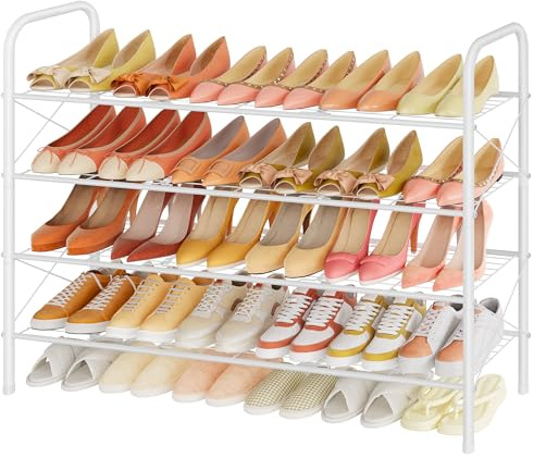 Hoctieon Schuhregal im Netz-Stil mit 4 Ebenen, Schuhregal für den Eingangsbereich, Schuhaufbewahrungs-Organizer, Schuhregal für den Schrank, platzsparend für Badezimmer, Garage, Weiß