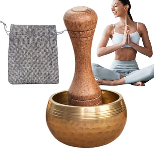 Bol de méditation tibétain – Gong de sonore vibratoire, bol de prière pour le yoga | Cloche de relaxation pleine conscience avec maillet en bois, bol spirituel sacré Om, bol énergétique bien-