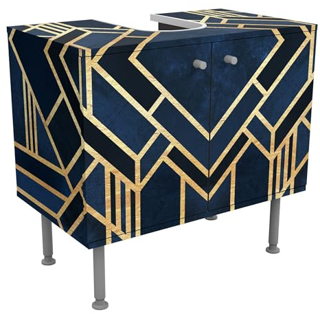 micasia Waschbeckenunterschrank 2 Türen Kunst höhenverstellbar mit Füßen - 60er Breite - Geometrisch Abstrakt Unterschrank Gold Bad Gäste WC Möbel mit Motiv 1837