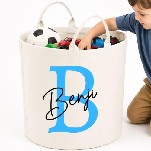 Kids Personalised Storage Basket Laundry Toy or Hamper with Initial and Name Large 50L