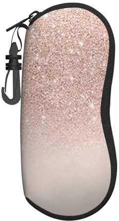 Glasses Case Pink Rose Gold Glitter Ombre Rose Zipper Eyeglass Case Soft Portable Travel With Clips Sunglasses Pouch