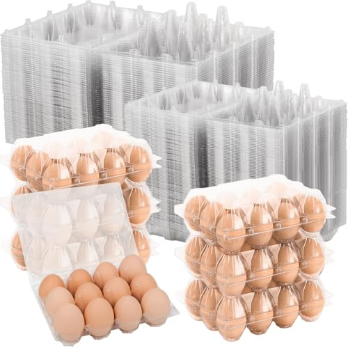 Lixavaer 100 Pack Clear Plastic Egg Cartons, Reusable Stackable Egg Containers for Farm, Market & Fridge Storage, 3×4 Grid