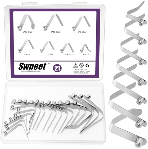 Swpeet 21Pcs 7Sizes Edelstahl V-förmige Druckknopf Feder Clips Sortiment Kit, Single Pin Kajak Paddle Snap Feder Clips, Silber Schloss Tube Pole Clips für Zelt, Schirm, Camping