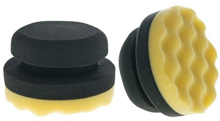 Tek Automotive Paquete doble de almohadillas aplicadoras, espuma de gofre de 100 mm con mango amarillo y negro, ideal para cera, pulido y apósitos, duradero, reutilizable y fácil de usar en todas las