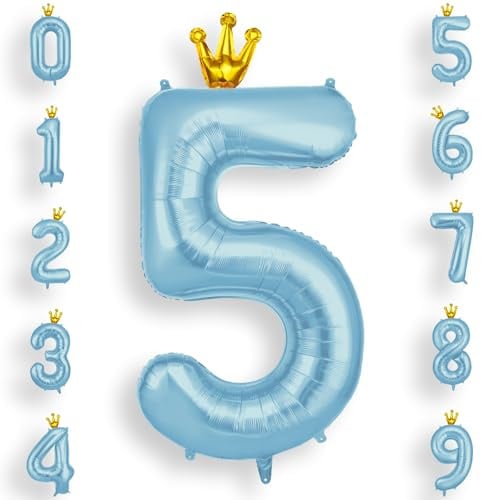 AOOSU Zahlen Luftballon Geburtstag 5 Blau, 40 Zoll Geburtstagsdeko Ballon 5, Riesige Folienballon 5 mit Krone für Mädchen Jungen Geburtstagsparty Deko, Jubiläum 5 Jahre Deko