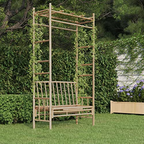 QJBSAVVA Banc de jardin avec pergola en bambou, 116 cm, durable et résistant aux intempéries, avec treillis pour plantes grimpantes, siège romantique pour jardin, balcon et terrasse