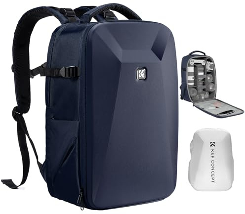 K&F CONCEPT Kamerarucksack Fotorucksack mit Hartschale Kameratasche mit 15,6-Zoll-Laptopfach und Regenschutz, Rucksack für Drohnen, Tiefblau