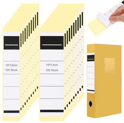 Ordnerrücken Selbstklebend 200 Stück Starke Haftung 2 Größen | 19×5.4cm Und 19×3.6cm Beschreibbar Hinterlässt Keine Rückstände für Büro Schule Und Archivierung