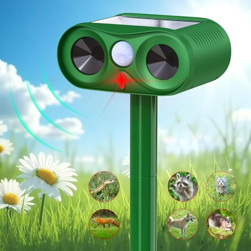 Katzenschreck Ultraschall,Upgrade 2025 Katzenabwehr Solar Ultraschall Tiervertreiber,Katzenabwehr Garten mit PIR Bewegungssensor,Katzenschreck für Garten,Wirksam gegen Katzen,Hunde,Mäse,Marder,1 Stück