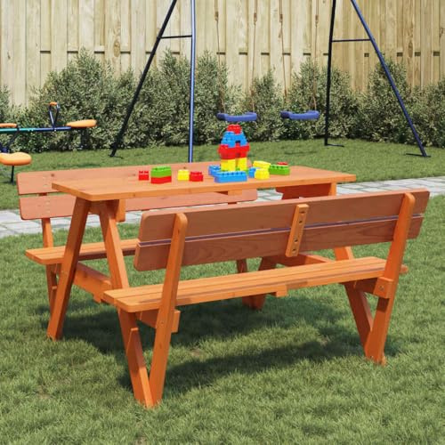 Pyvara Picknicktisch für 4 Kinder aus massivem Tannenholz mit Schirmloch, Stabiler Gartentisch für Terrasse und Balkon, wetterfester Kindertisch, ideal für draußen und Camping