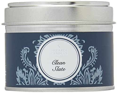 Shearer Candles Clean Slate, Duftkerze in Dose, Baumwolldocht, Duft und ätherische Öle, Grau, Weiß, Silber, klein