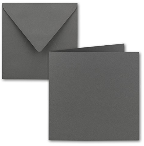 25x Quadratisches Falt-Karten-Set - 15 x 15 cm - mit Brief-Umschlägen - Dunkelgrau - Nassklebung - für Grußkarten, Einladungen & mehr