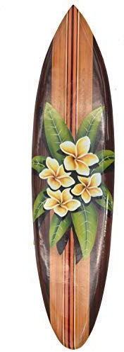 Interlifestyle Blumen Surfboard mit Frangipani Motiv Deko Surfbrett 100cm Hawaii Holzschild Schild