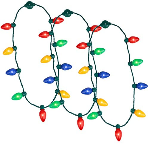Anzmtosn Light Up LED Necklace, Christmas Flashing Glow In the Dark Necklace with 9 Bulbs for Kids Adults Ugly Xmas Party Supplies Favors Accessories Decoration Stocking Stuufer 3 Pack