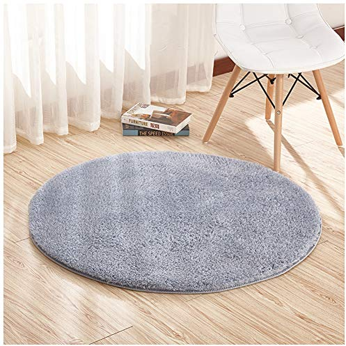 DAIHAN Runde Yoga Teppich Für Wohnzimmer Schlafzimmer Shaggy Teppiche Antirutsch Grau 40CM