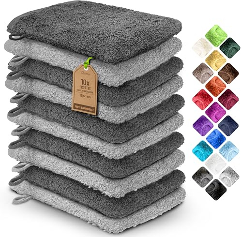 NatureMark 10x Waschhandschuhe aus Frottee 100% Baumwolle – Weich und Robust, Ideal für die tägliche Pflege und Gäste – Anthrazit/Silber, 15x21 cm