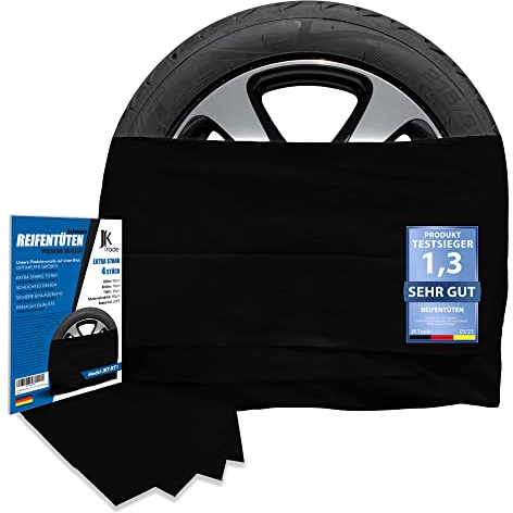 JK Trade® EXTRA Starkes 4-TLG. Premium Reifentüten Set zur Reifen Aufbewahrung & Lagerung Ihrer Autoreifen, Reifensack Set, Felgen Tasche, passend für 16, 17, 18, 19, 20 Zoll (Schwarz)