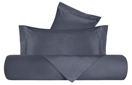 Vanità di Raso Set Copripiumino Matrimoniale, in Raso di Cotone, Sacco Copripiumino 200x250cm + 2 Federe 50x80cm, Made in Italy - Grigio