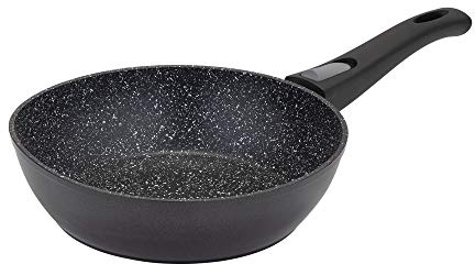 RESTO Bratpfanne 24 cm, tiefe Wokpfanne aus geschmiedetem Aluminium mit vierschichtiger Marmor-Antihaftbeschichtung – abnehmbarer Griff - für alle Herdarten geeignet, auch Induktion