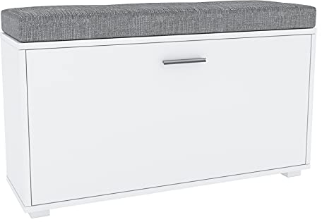 Target Home Schuhschrank Sitzbank mit Grau Kissen Schuhkipper Schuhregal (91 cm, Weiß)