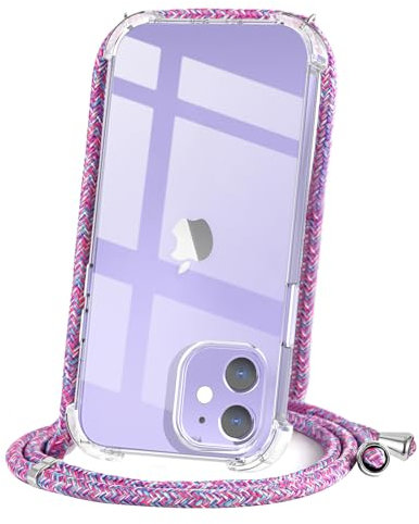 CAROKI Crossbody Case for iPhone 12 Mini, Necklace Mobile Phone Cover with Cord Strap,Clear Transparent TPU Soft iPhone 12 Mini Cover Holder with Neck Cord Lanyard Strap-Unicorn