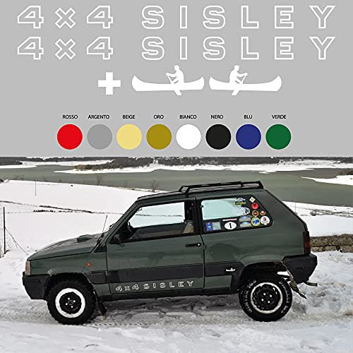 Pumu Adesivi compatibili con Panda 4x4 Sisle coppia adesivo sportelli + 2 canoe sotto porta MISURA ORIGINALE panda 141 (BIANCO)