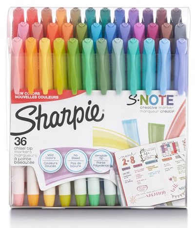 Sharpie S-Note Creative Markers, Highlighters, Assorted Colors, Chisel Tip, 36 Count