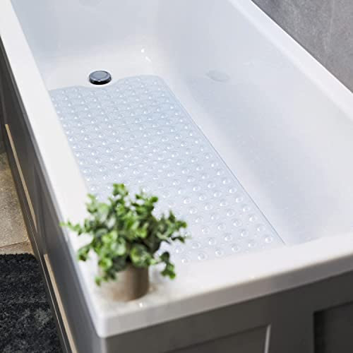 SKYTE® Pebble Frosted Anti-Mould Anti Slip Plastic Oval Bathtub Shower Mat with Grip 48cm x 31cm (Clear)