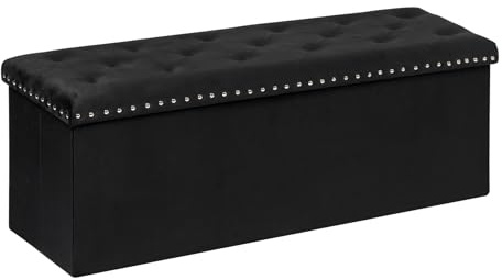 PINPLUS Folding Storage Ottoman Bench, Black Velvet
