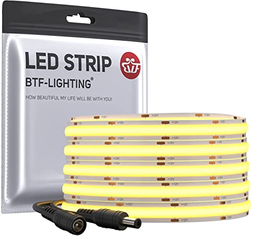 BTF-LIGHTING FCOB Bande LED flexible haute densité uniforme 9W/m 5m 480LED/m DC12V Blanc naturel 4000K CRI 90 + 8mm de largeur ruban LED COB à intensité variable (sans adaptateur ni contrôleur)
