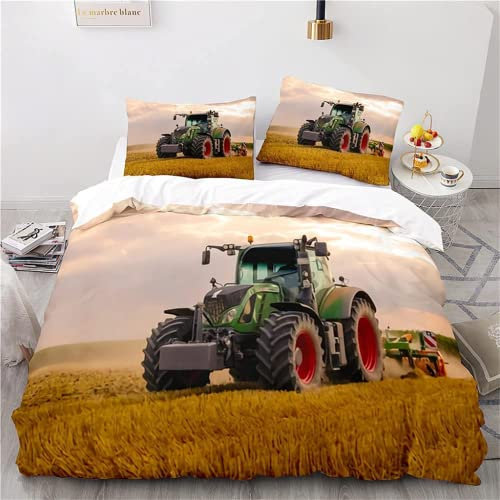 Wintdeer Bettbezug, Traktor, Bettwäsche, für Einzelbett, 140 x 200 cm, 3er Set, 100% Mikrofaser, 3D-Digitaldruck, Anti-Flüssigkeit, Allergiebeständig