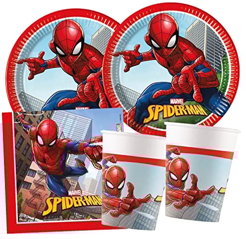 Procos - Set de fiesta S Spider Man Crime Fighter, 52 piezas, 16 platos, 16 vasos, 20 servilletas, vajilla desechable, vajilla de fiesta, decoración de mesa