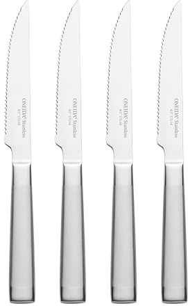 Oneida Preferred Stainless Steel Steak Knives Set of 4 – Durable Dining Cutlery with Sharp Serrated Blades, Metallic Finish