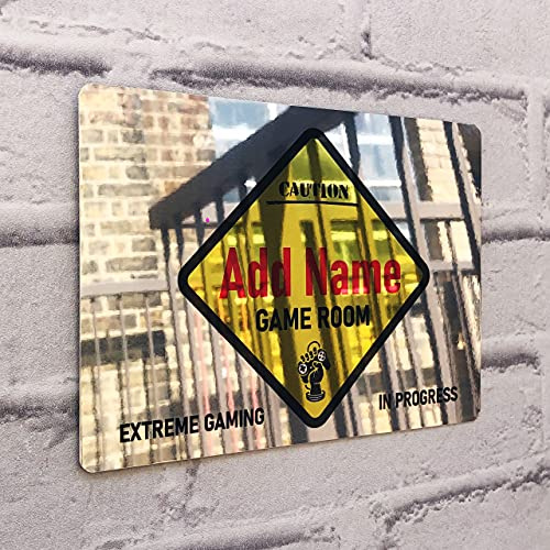 ShopQuality4U Personalised Game Metal Mirror Gamer Sign - Customised Printed Wall Art Plaque A3 Extreme Gaming