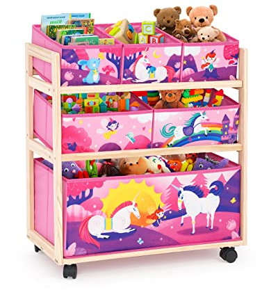 Organizer Per Giocattoli Per Bambini Con 6 Contenitori E Ruote,Scaffale Per Giocattoli