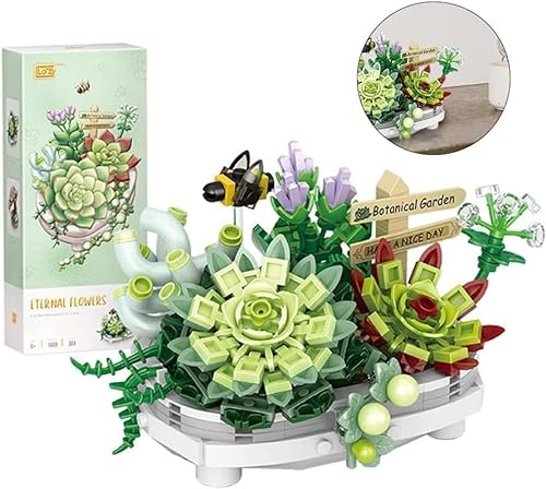 LUFEIS Bonsai Sukkulenten Baustein, Blumenstrauß Baustein Set, Botanical Collection Set, Topfpflanzen Bauset, 426 Stück Blumenstrauß-Baustei, Home Deko, Zimmerdeko, Geschenk für Frauen und Männer