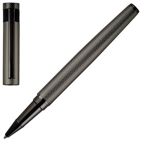 Hugo Boss Loop Diamond Tintenroller aus Messing in der Farbe Gun, Länge: 14,6cm, Tintenfarbe: Schwarz, HSW3675D