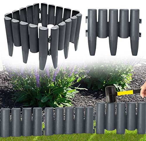 HENGMEI Rasenkanten Kunststoff Beeteinfassung 25,2m Beetumrandung in Holz Optik Mähkante 90 stücke Randsteine Palisaden Gartenzaun, Anthrazit