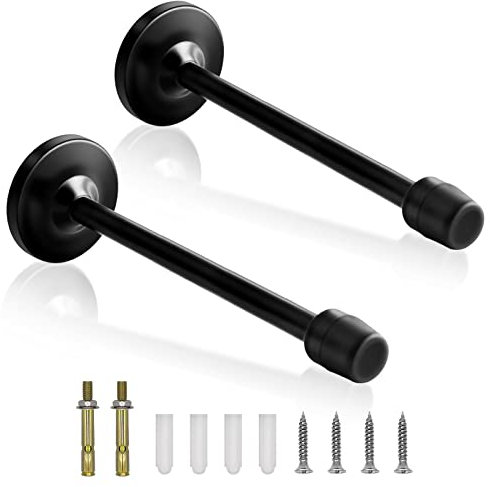 Door Stops 2 Pack Long Door Stopper Chrome 150mm/6 Inch Rubber Brushed Door Stop for Skirtings Wall Mounted Stainless Steel Extra Long Doorstops with Bumper Buffer, Wall Protector Black